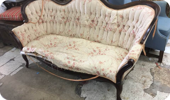 Upholstery Los Angeles before photo of classic torn sofa